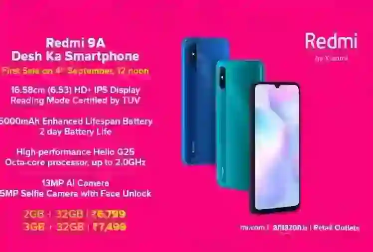 Redmi-9A of Today, the cell of Redmi 9A with 5000 mah battery is priced at just Rs 6,799..